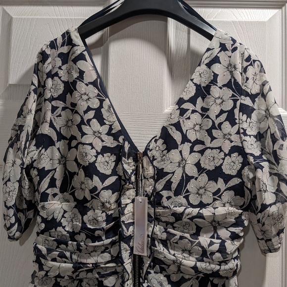 Navy Blue Floral Dress women's size 6P - Picture 4 of 5